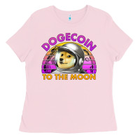 Bubblegum Pink doge coin to the moon 80's retro sunset Ladies Tee - Jasminsmagicworld