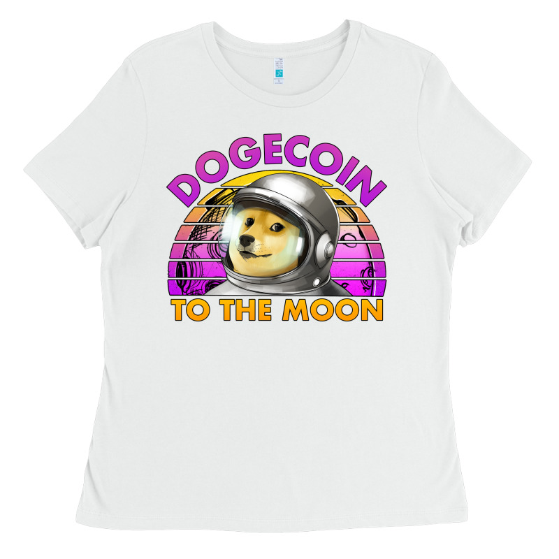Doge Coin To The Moon 80's Retro Sunset Ladies Tee by Jasminsmagicworld | Teevron