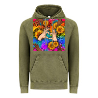 Vintage Olive Heart And Sunflowers With Neon Leopard Patterns Vintage Hoodie - BundleAndBundleShop