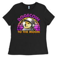 Black doge coin to the moon 80's retro sunset Ladies Tee - Jasminsmagicworld