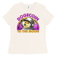 Bone doge coin to the moon 80's retro sunset Ladies Tee - Jasminsmagicworld