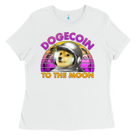 White doge coin to the moon 80's retro sunset Ladies Tee - Jasminsmagicworld