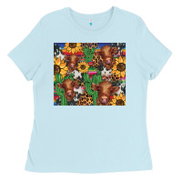 Baby Blue western cactus sunflower highlands cow Ladies Tee - BarkalooDesign