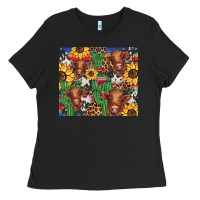 Black western cactus sunflower highlands cow Ladies Tee - BarkalooDesign