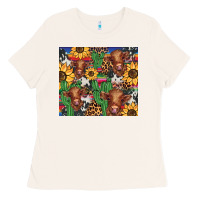 Bone western cactus sunflower highlands cow Ladies Tee - BarkalooDesign