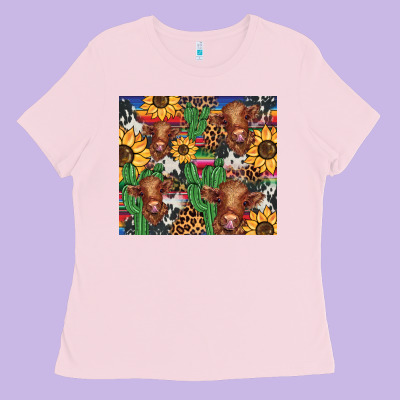 Western Cactus Sunflower Highlands Cow Ladies Tee Designed By Barkaloodesign