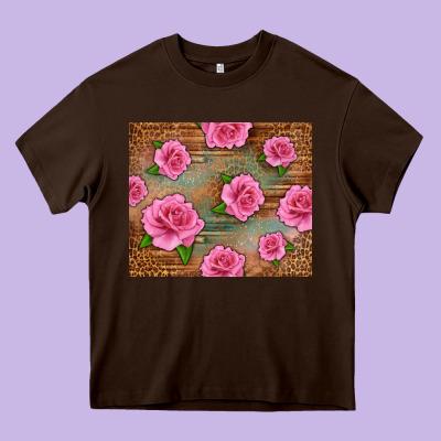 Western Pink Roses Heavy Core Tee Designed By Lillyallendesigns