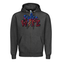 Charcoal Heather police wife with lightning bolt Zipper Hoodie - CowGirlArtShop