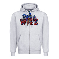 Heather Grey police wife with lightning bolt Zipper Hoodie - CowGirlArtShop
