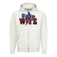 Oatmeal Heather police wife with lightning bolt Zipper Hoodie - CowGirlArtShop