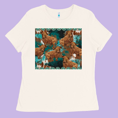 Turquoises Gemstones Cowhide Highlands Cow Ladies Tee Designed By Barkaloodesign