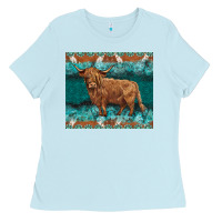 Baby Blue turquoises gemstones cowhide highland cow Ladies Tee - BarkalooDesign