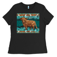 Black turquoises gemstones cowhide highland cow Ladies Tee - BarkalooDesign