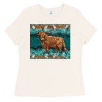 Bone turquoises gemstones cowhide highland cow Ladies Tee - BarkalooDesign