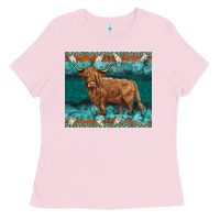 Bubblegum Pink turquoises gemstones cowhide highland cow Ladies Tee - BarkalooDesign
