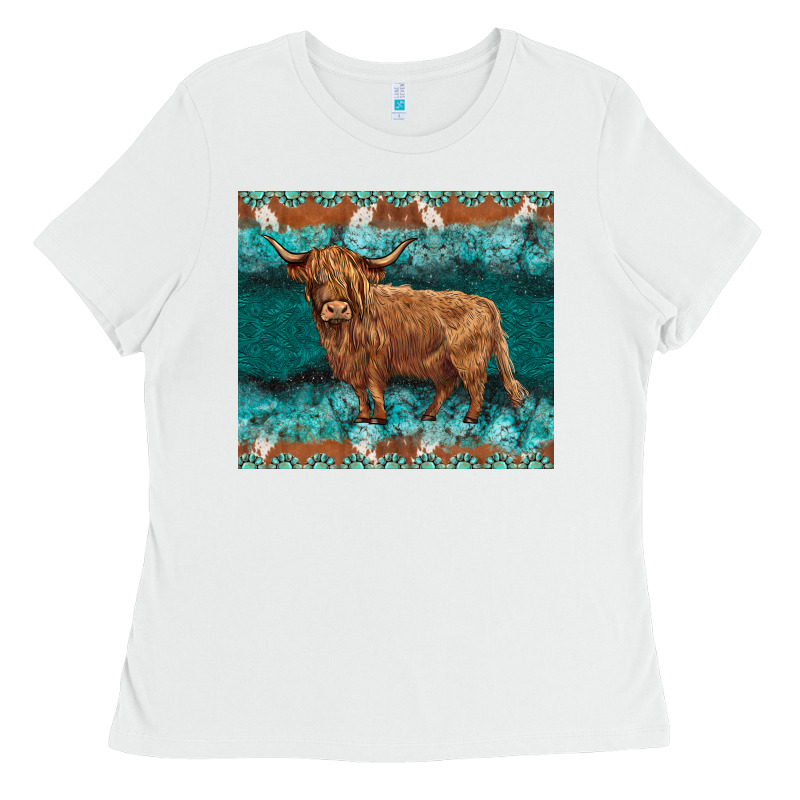 Turquoises Gemstones Cowhide Highland Cow Ladies Tee by BarkalooDesign | Teevron