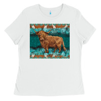 White turquoises gemstones cowhide highland cow Ladies Tee - BarkalooDesign