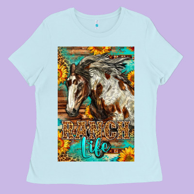 Western Ranch Life Mustang Horse Ladies Tee Designed By Lillyallendesigns