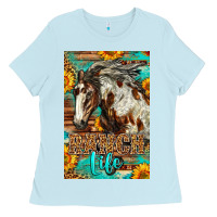 Baby Blue Western Ranch Life Mustang Horse Ladies Tee - LillyAllenDesigns