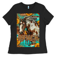 Black Western Ranch Life Mustang Horse Ladies Tee - LillyAllenDesigns