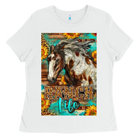 White Western Ranch Life Mustang Horse Ladies Tee - LillyAllenDesigns