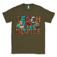 Army Green Teach Love Inspire With Leopard Classic Tee - BundleAndBundleShop