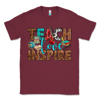 Burgundy Teach Love Inspire With Leopard Classic Tee - BundleAndBundleShop