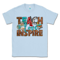 Dusty Blue Teach Love Inspire With Leopard Classic Tee - BundleAndBundleShop