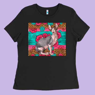 Pink Glitter And Roses Sphynx Cat Ladies Tee Designed By Lillyallendesigns