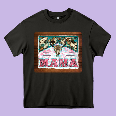 Western Bull Skull Mama Mousepad Heavy Core Tee Designed By Barkaloodesign