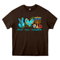 Chocolate Brown peace love hanukkah Heavy Core Tee - AdoDesignShop