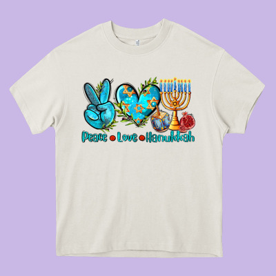 Peace Love Hanukkah Heavy Core Tee Designed By Adodesignshop