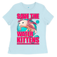 Baby Blue save the water kittens axolotl Ladies Tee - Jasminsmagicworld