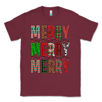 Burgundy Merry Merry Merry Christmas Classic Tee - BundleAndBundleShop