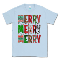 Dusty Blue Merry Merry Merry Christmas Classic Tee - BundleAndBundleShop