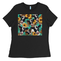 Black western leopard sunflower black and white  cow Ladies Tee - BarkalooDesign