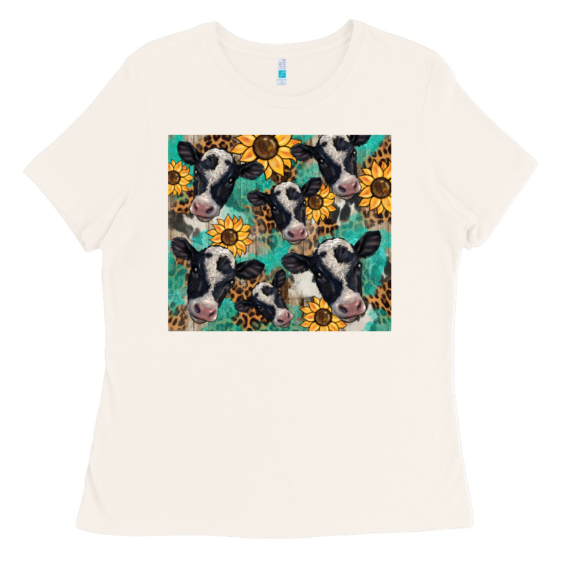 Western Leopard Sunflower Black And White  Cow Ladies Tee by BarkalooDesign | Teevron