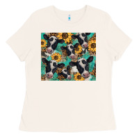 Bone western leopard sunflower black and white  cow Ladies Tee - BarkalooDesign
