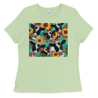 Matcha western leopard sunflower black and white  cow Ladies Tee - BarkalooDesign