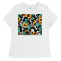 White western leopard sunflower black and white  cow Ladies Tee - BarkalooDesign