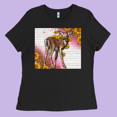 Western Cute Baby Deer Fawn Ladies Tee Designed By Lillyallendesigns