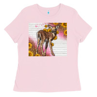 Bubblegum Pink Western Cute Baby Deer Fawn Ladies Tee - LillyAllenDesigns
