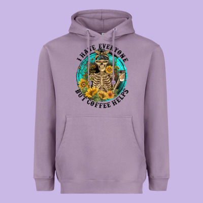 I Hate Everyone But Coffee Helps Heavyweight Hoodie Designed By Fadigitalartstudio