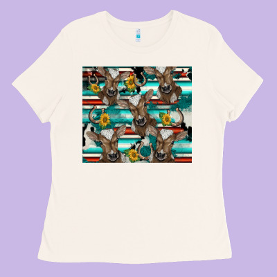 Western Horseshoe Sunflower Brown Cow Ladies Tee Designed By Barkaloodesign