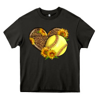 Asphalt Softball Heart With Sunflowers Heavy Core Tee - LillyAllenDesigns