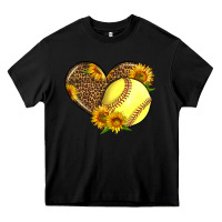 Black Softball Heart With Sunflowers Heavy Core Tee - LillyAllenDesigns