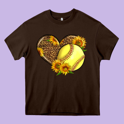Softball Heart With Sunflowers Heavy Core Tee Designed By Lillyallendesigns