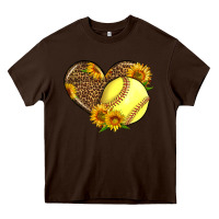 Chocolate Brown Softball Heart With Sunflowers Heavy Core Tee - LillyAllenDesigns