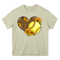 Mossy Softball Heart With Sunflowers Heavy Core Tee - LillyAllenDesigns