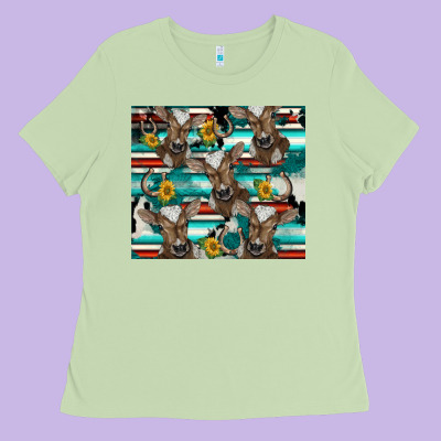 Western Horseshoe Sunflower Brown Cow Ladies Tee Designed By Barkaloodesign